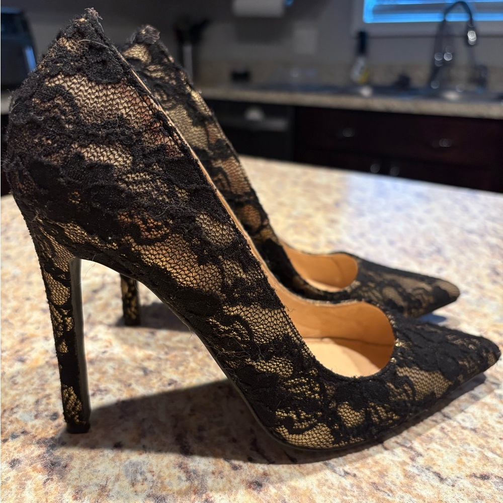 Madison Black Lace Heels